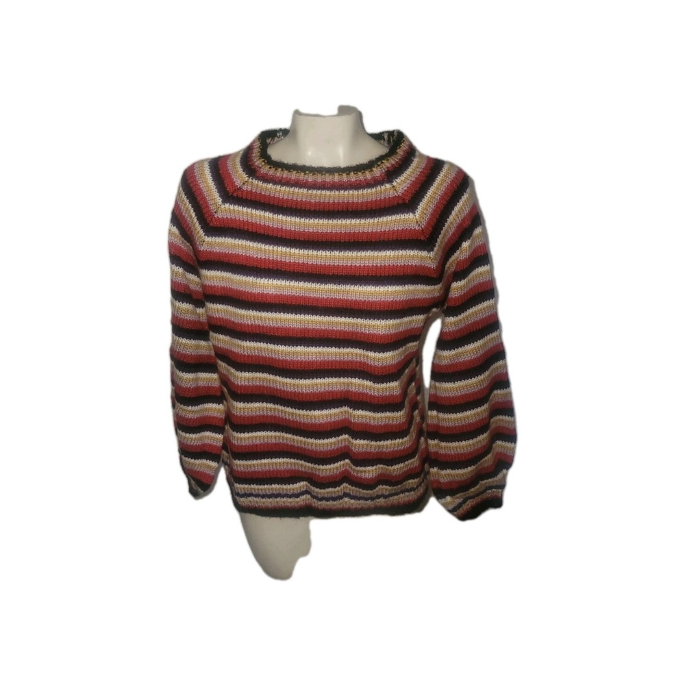 SO PERLA Crew Neck Bubble Sleeve Striped Colorful Sweater Mohair‎ Blend Y2K S